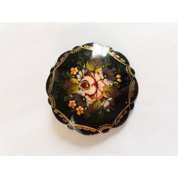 Vintage Russian Floral Brooch Hand-Painted Lacquer Finish - Picture 6 of 6